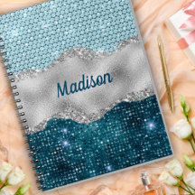 Chic Romal teal mynta grönt glitter silver monogra
