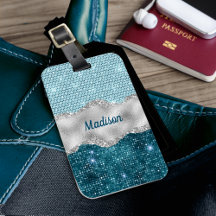 Chic Romal teal mynta grönt glitter silver monogra
