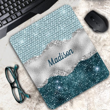 Chic Romal teal mynta grönt glitter silver monogra
