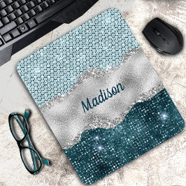 Chic Romal teal mynta grönt glitter silver monogra Musmatta