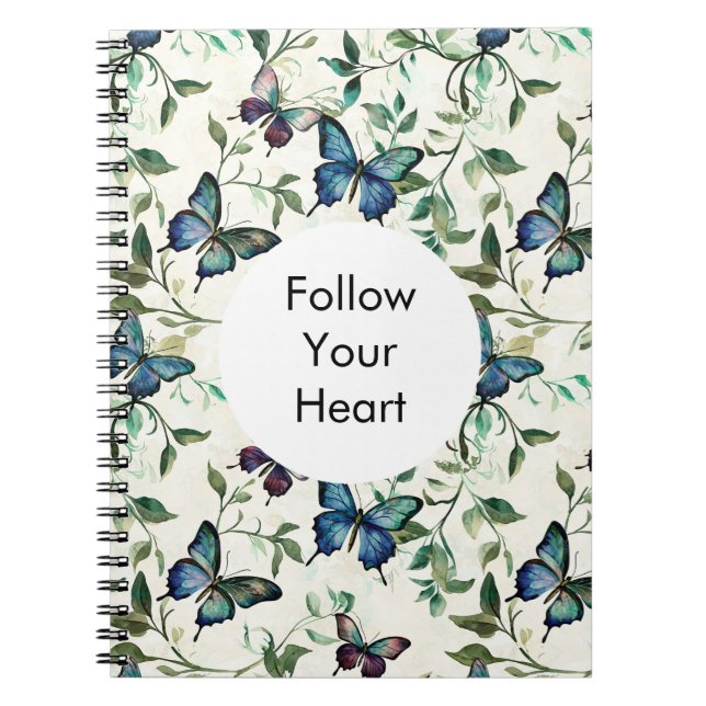 Chic Romantic Blue Butterflies Anteckningsbok (Framsidan)