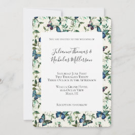 Chic Romantic Blue Butterflies Bröllop Inbjudningar