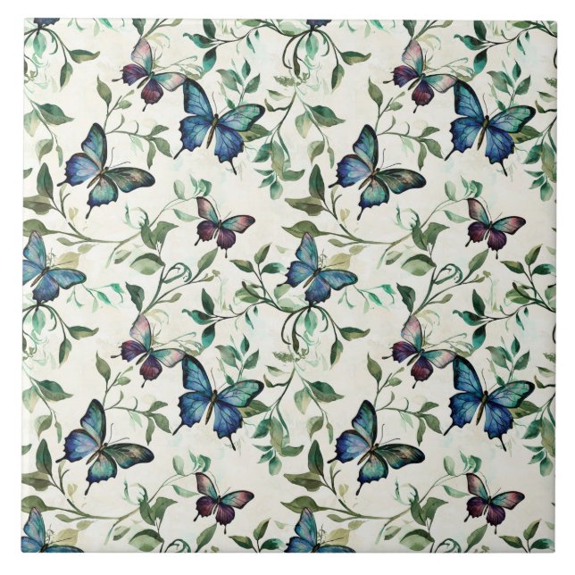 Chic Romantic Blue Butterflies Möhippa Kakelplatta (Framsidan)