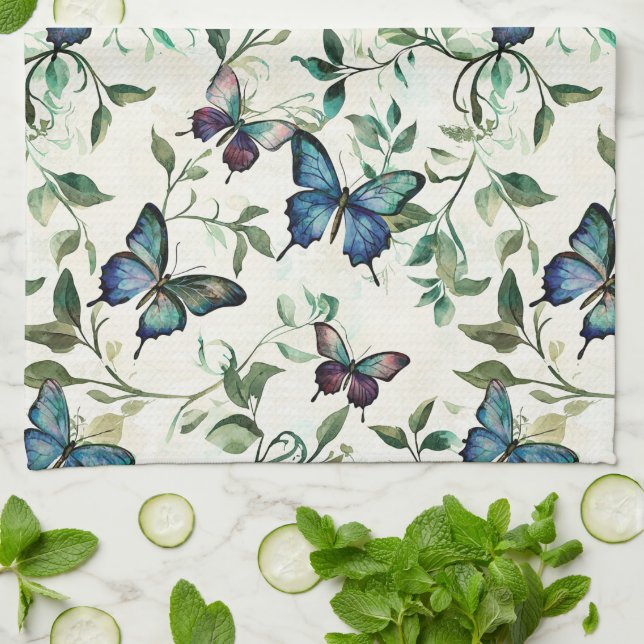 Chic Romantic Blue Butterflies Möhippa Kökshandduk (Vikta)