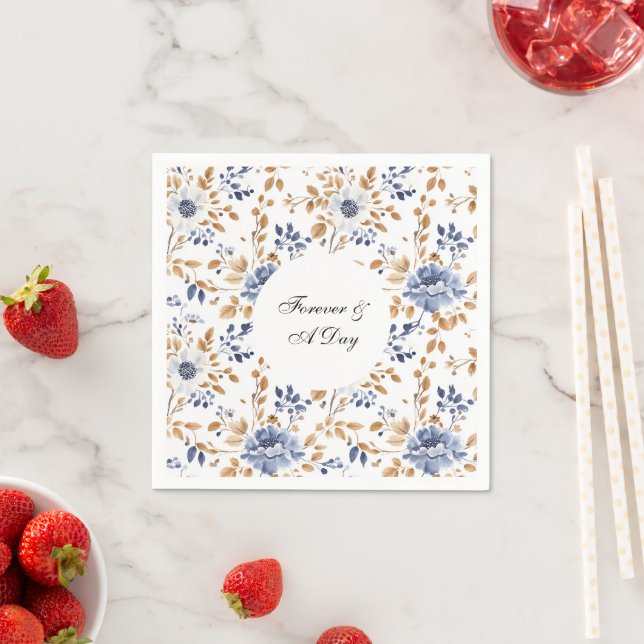 Chic Romantic Blue White Blommigt Bröllop Pappersservett (Insitu)