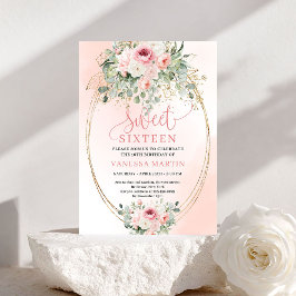 Chic Romantic Blush and Gold Sweet Sixteen Floral Inbjudningar