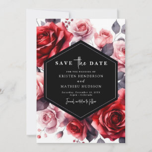 Chic Romantic Crimson Red Bröllop Spara Datumet