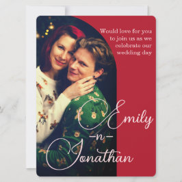 Chic Romantic Deep Red Split Photo QR Wedding Inbjudningar