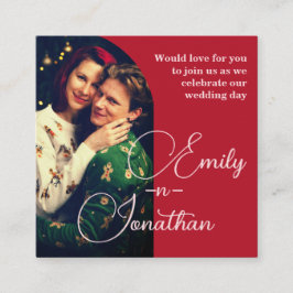 Chic Romantic Deep Red Split Photo QR Wedding Tilläggskort