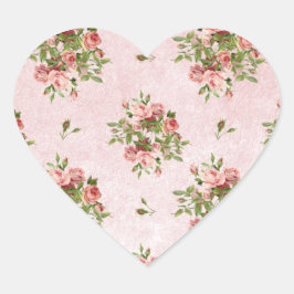 Chic Romantic Ro Blommigt Hjärtformat Klistermärke
