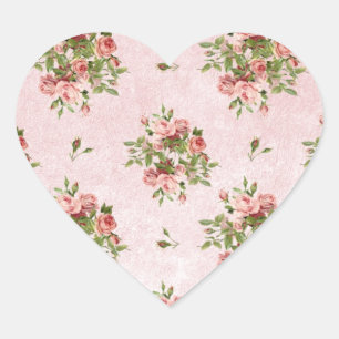 Chic Romantic Ro Blommigt Hjärtformat Klistermärke