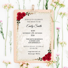 Chic Romantic Röd ros & Gold Foil Möhippa Inbjudningar