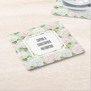 Chic Romantic Rosa Blue White Blommigt Bröllop Underlägg Papper Kvadrat