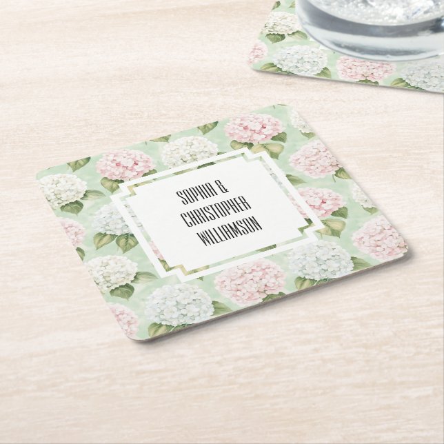 Chic Romantic Rosa Blue White Blommigt Bröllop Underlägg Papper Kvadrat (Vinklad)