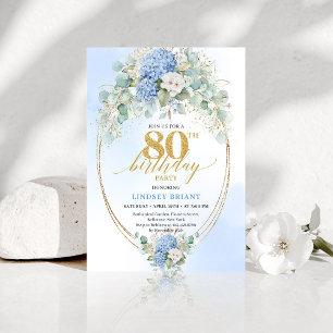 Chic Romantisk Blå Hortensia Trädgård 80-årsdag Inbjudningar