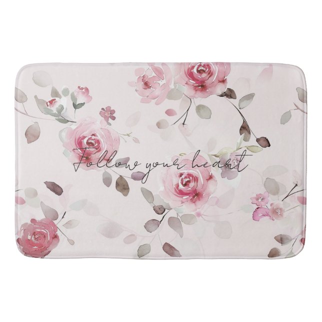Chic Romantisk Rosa Blommigt Badrumsmatta (Framsidan)