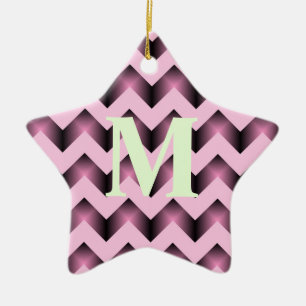 chic Romly mönster monogram ro rosa chevron Julgransprydnad Keramik