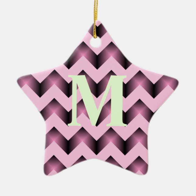 chic Romly mönster monogram ro rosa chevron Julgransprydnad Keramik (Framsidan)