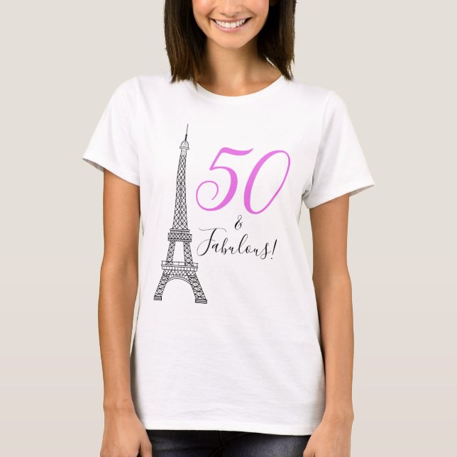 Chic Rosa 50 & Fabulous Paris Eiffel Torn T Shirt (Framsida)