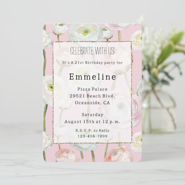 Chic Rosa Abstrakt Blommigt födelsedag Inbjudningar (Stående Fram)