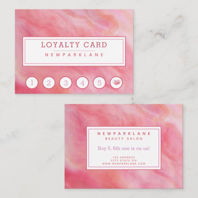 Chic Rosa Agate Mönster Business Loyalty Card Visitkort (Fram/baksida)