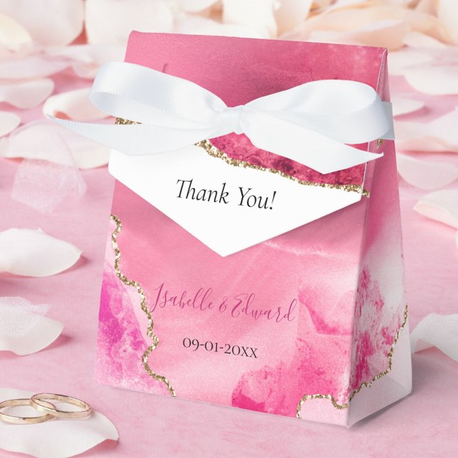 Chic rosa agatsten Guldglitter Bröllop  Presentaskar (Skapare uppladdad)