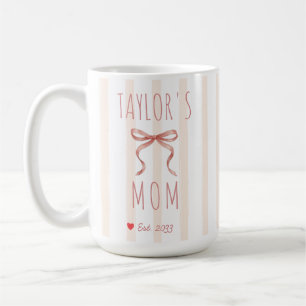 Chic Rosa Akvarell Ränder Båge Anpassat Namn Mamma Kaffemugg