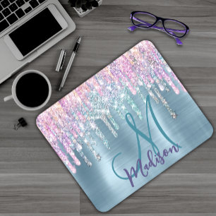 Chic rosa aqua unicorn dropping glitter monogram musmatta