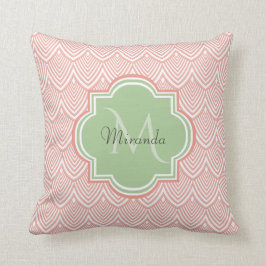Chic Rosa Arched Scallops Soft Grönt Monogram Namn Kudde