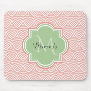 Chic Rosa Arched Scallops Soft Grönt Monogram Namn Musmatta