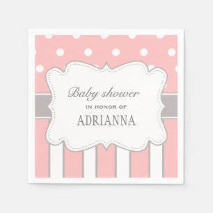 Chic rosa baby shower för grå färgpolka dotsran pappersservett