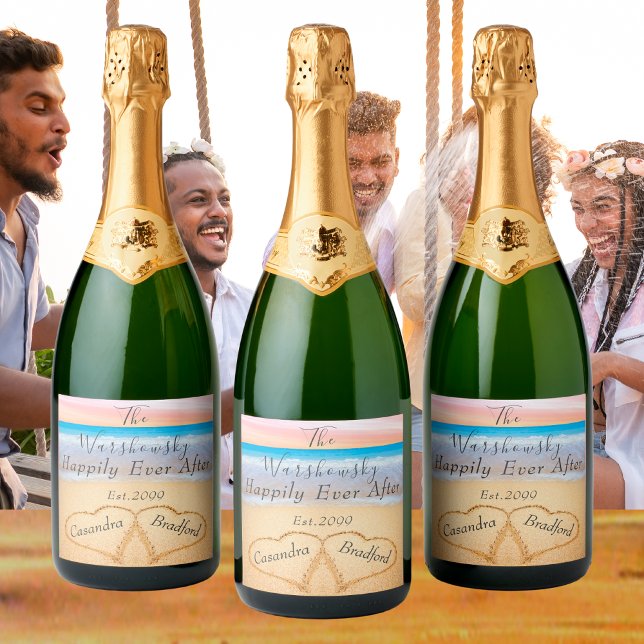 Chic  Rosa Beach Wedding 2 Heart Sand Sparkli (Skapare uppladdad)