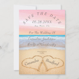 Chic Rosa Beach Wedding Hearts Sand bröllop Inbjudningar
