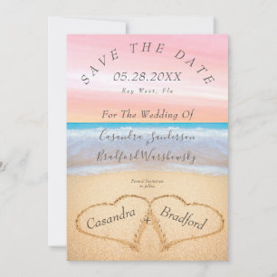 Chic Rosa Beach Wedding Hearts Sand bröllop Inbjudningar