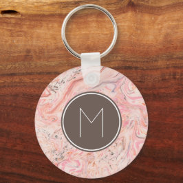 Chic Rosa Beige Grått Marble Monogram Nyckelring