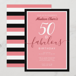 Chic Rosa Black and White 50 och Fabulous Birthday Inbjudningar
