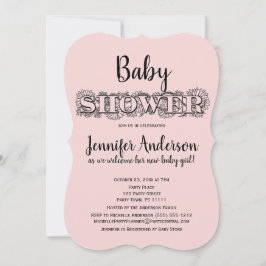 Chic Rosa Black Blommigt Polka Dot Baby Shower Inbjudningar