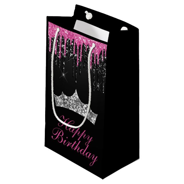 Chic Rosa Black Dripping Glitter Tiara Birthday (Framsidan Vinklad)