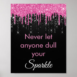 Chic Rosa Black Glitter Gnistra Motivering Poster