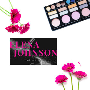 Chic Rosa Black Makeup Artist QR-kod Visitkort