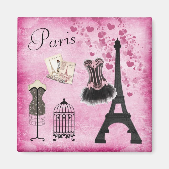 Chic Rosa Black Paris Mode Eiffel Torn Magnet (Framsidan)