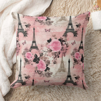 Chic Rosa Black & White Eiffel Torn Paris Fransk Kudde