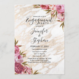 Chic rosa blom- guld- marmorförlovning inbjudningar