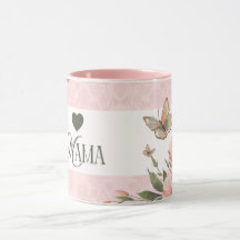 Chic rosa blommande fjäril MAMMA kaffemugg