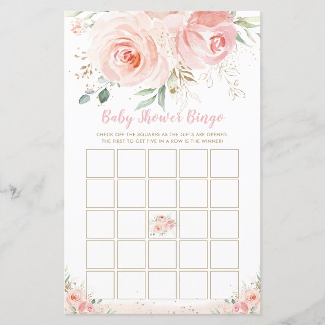 Chic  Rosa Blommigt Baby Shower Bingo Game (Framsida)