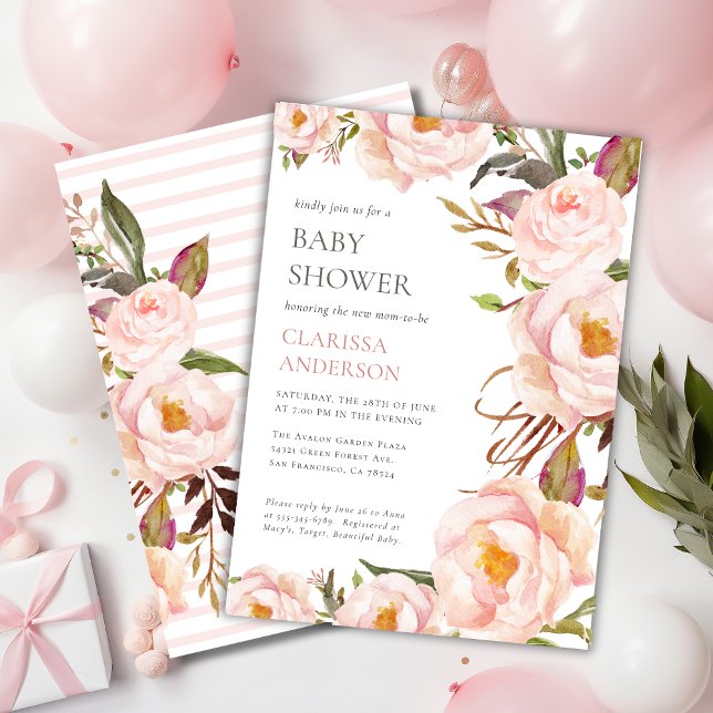 Chic  Rosa Blommigt Baby Shower Inbjudningar (Skapare uppladdad)