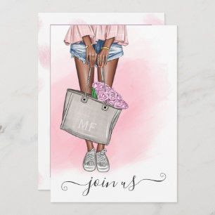 Chic Rosa Blommigt Bachelorette Party Monogram Inbjudningar