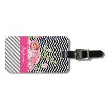 Chic Rosa Blommigt Black and White Chevrons och Na