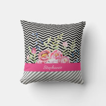 Chic Rosa Blommigt Black and White Chevrons och Na