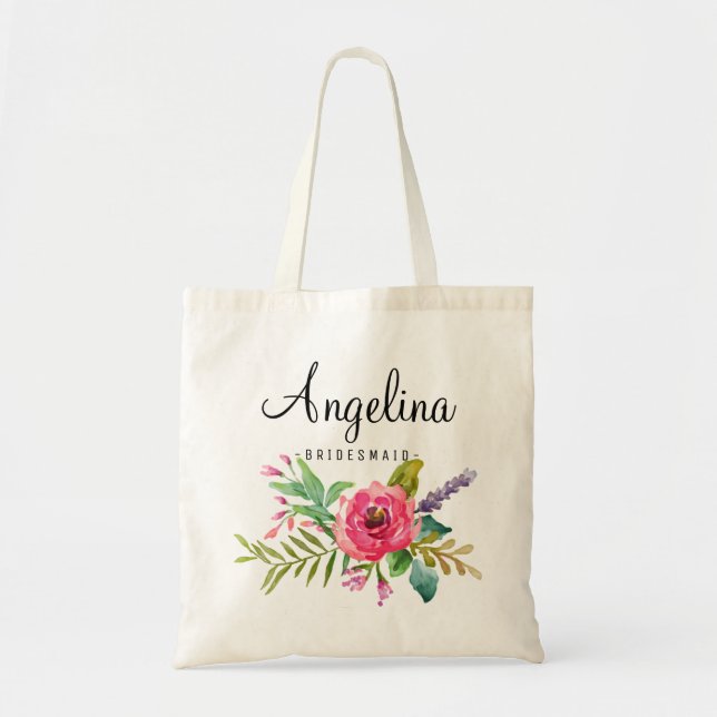 Chic Rosa Blommigt Bridesmaid Personlig Tygkasse (Framsidan)